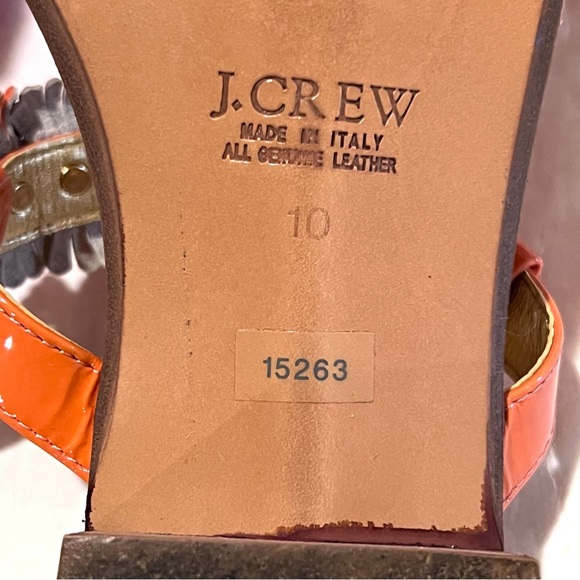 J. Crew Aurora Patent T-strap Sandals Size 10 Sweet Papaya (Orange) - Picture 12 of 14
